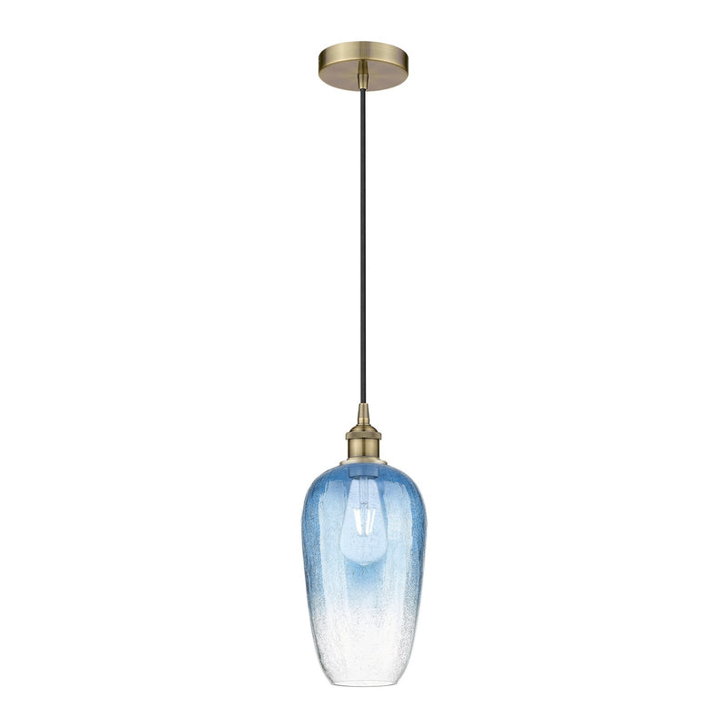Innovations Brookhaven Flute 7in 1-Light Mini Pendant | Industrial Antique Brass and Sapphire Blue Glass | Kitchen Island & | Model 616-1P-AB-G484-7SB