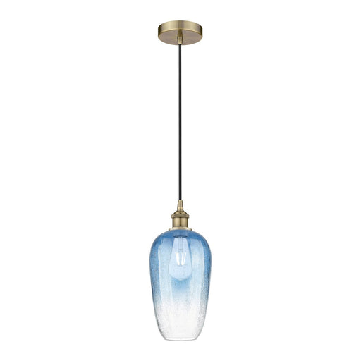 Innovations Brookhaven Flute 7in 1-Light Mini Pendant | Industrial Antique Brass and Sapphire Blue Glass | Kitchen Island & | Model 616-1P-AB-G484-7SB