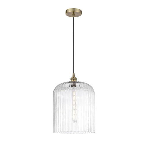 Innovations Bridal Veil 5in 1-Light Mini Pendant | Art Nouveau Antique Brass Steel and Clear Ribbed Glass | Kitchen Island & | Model 616-1P-AB-G559-12CL