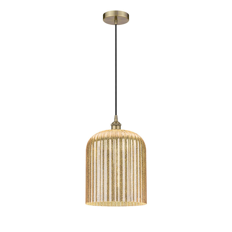 Innovations Bridal Veil 5in 1-Light Mini Pendant | Art Nouveau Antique Brass and Mercury Ribbed Glass | Kitchen Island & | Model 616-1P-AB-G559-12ME