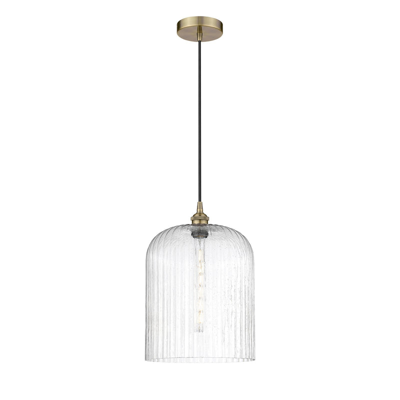 Innovations Bridal Veil 5in 1-Light Mini Pendant | Art Nouveau Industrial Antique Brass Steel and Seedy Ribbed Glass | Model 616-1P-AB-G559-12SDY