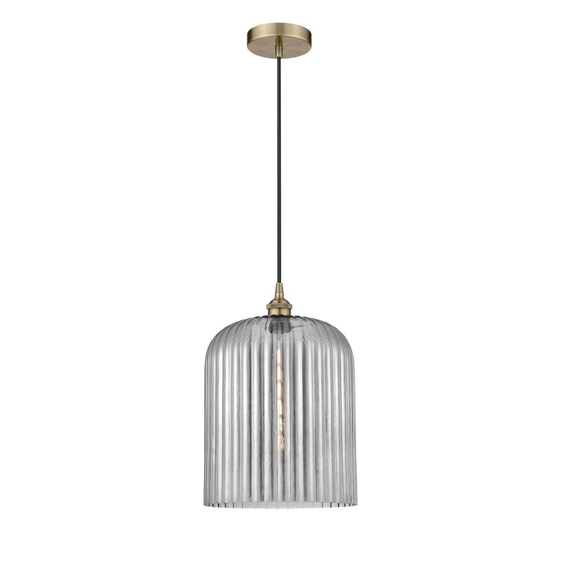 Innovations Bridal Veil 5in 1-Light Mini Pendant | Art Nouveau Antique Brass and Light Smoke Ribbed Glass | Kitchen Island & | Model 616-1P-AB-G559-12SM