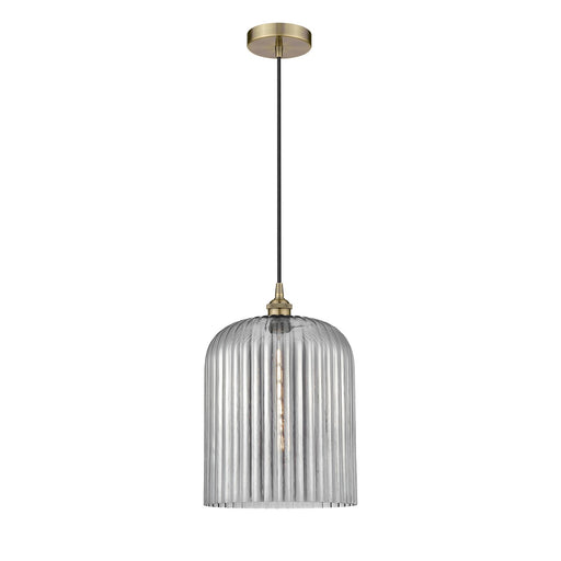 Innovations Bridal Veil 5in 1-Light Mini Pendant | Art Nouveau Antique Brass and Light Smoke Ribbed Glass | Kitchen Island & | Model 616-1P-AB-G559-12SM