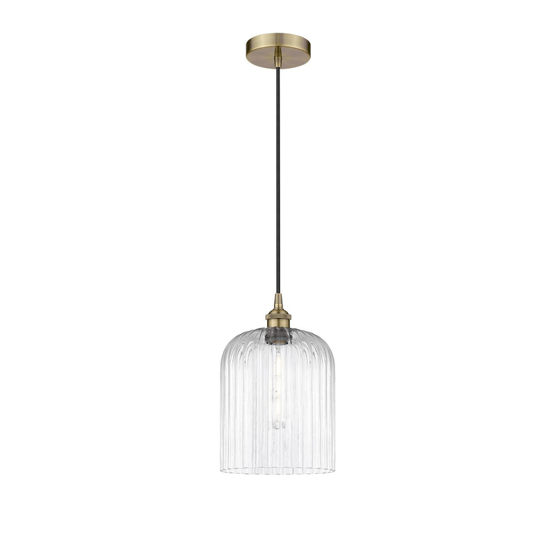 Innovations Bridal Veil 5in 1-Light Mini Pendant | Art Nouveau Antique Brass Steel and Clear Ribbed Glass | Kitchen Island & | Model 616-1P-AB-G559-8CL