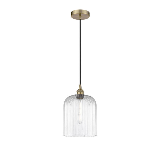 Innovations Bridal Veil 5in 1-Light Mini Pendant | Art Nouveau Antique Brass Steel and Clear Ribbed Glass | Kitchen Island & | Model 616-1P-AB-G559-8CL