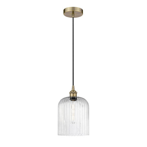 Innovations Bridal Veil 5in 1-Light Mini Pendant | Art Nouveau Antique Brass Steel and Seedy Ribbed Glass | Kitchen Island & | Model 616-1P-AB-G559-8SDY