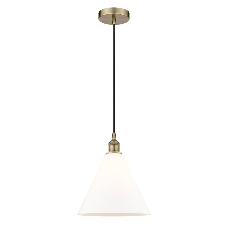 Innovations Berkshire Glass 12in 1-Light Mini Pendant | Industrial Antique Brass Steel and Matte White Glass | Kitchen | Model 616-1P-AB-GBC-121-LED
