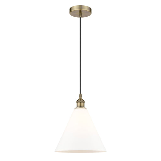 Innovations Berkshire Glass 12in 1-Light Mini Pendant | Industrial Antique Brass Steel and Matte White Glass | Kitchen | Model 616-1P-AB-GBC-121-LED
