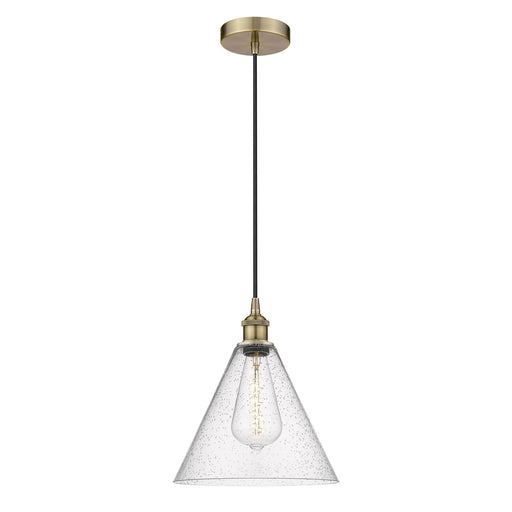 Innovations Berkshire Glass 12in 1-Light Mini Pendant | Industrial Antique Brass Steel and Seedy Glass | Kitchen Island & | Model 616-1P-AB-GBC-124-LED