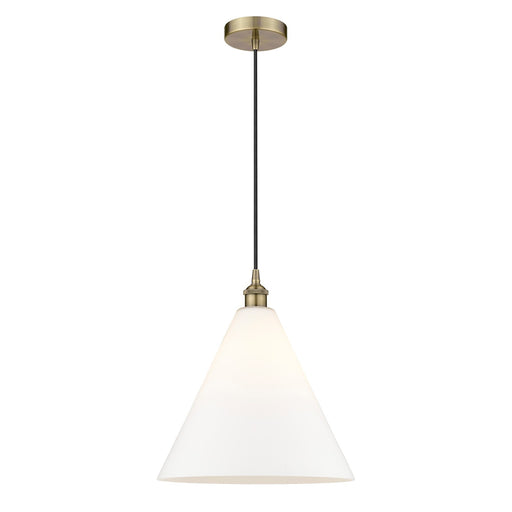 Innovations Berkshire Glass 16in 1-Light Pendant | Industrial Antique Brass Steel and Matte White Glass | Kitchen Island & | Model 616-1P-AB-GBC-161-LED