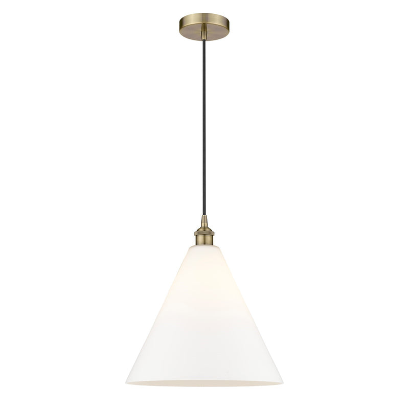 Innovations Berkshire Glass 16in 1-Light Pendant | Industrial Antique Brass Steel and Matte White Glass | Kitchen Island & | Model 616-1P-AB-GBC-161-LED
