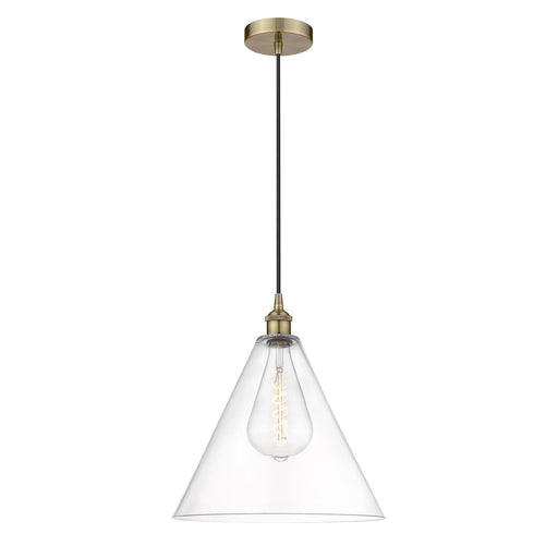 Innovations Berkshire Glass 16in 1-Light Pendant | Industrial Antique Brass Steel and Clear Glass | Kitchen Island & Dining | Model 616-1P-AB-GBC-162-LED