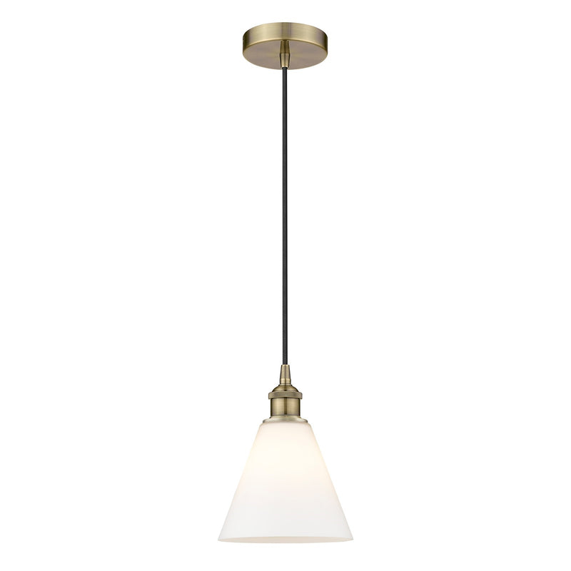 Innovations Berkshire Glass 8in 1-Light Mini Pendant | Industrial Antique Brass Steel and Matte White Glass | Kitchen Island | Model 616-1P-AB-GBC-81-LED