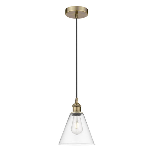Innovations Berkshire Glass 8in 1-Light Mini Pendant | Industrial Antique Brass Steel and Clear Glass | Kitchen Island & | Model 616-1P-AB-GBC-82-LED