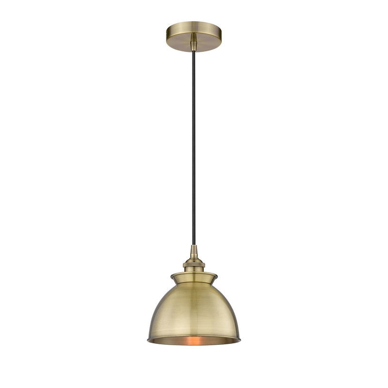 Innovations Adirondack 8.25in 1-Light Mini Pendant | Industrial Antique Brass Steel and Metal Dome Shade | Kitchen Island & | Model 616-1P-AB-M14-AB