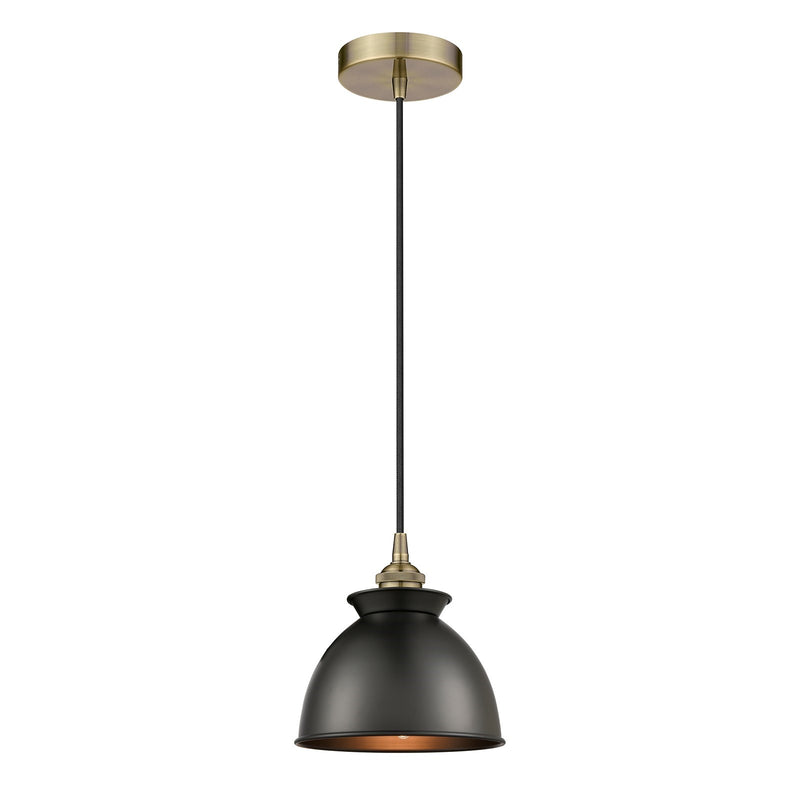 Innovations Adirondack 8.25in 1-Light Mini Pendant | Industrial Antique Brass and Matte Black Metal | Kitchen Island | 8.25 x | Model 616-1P-AB-M14-BK