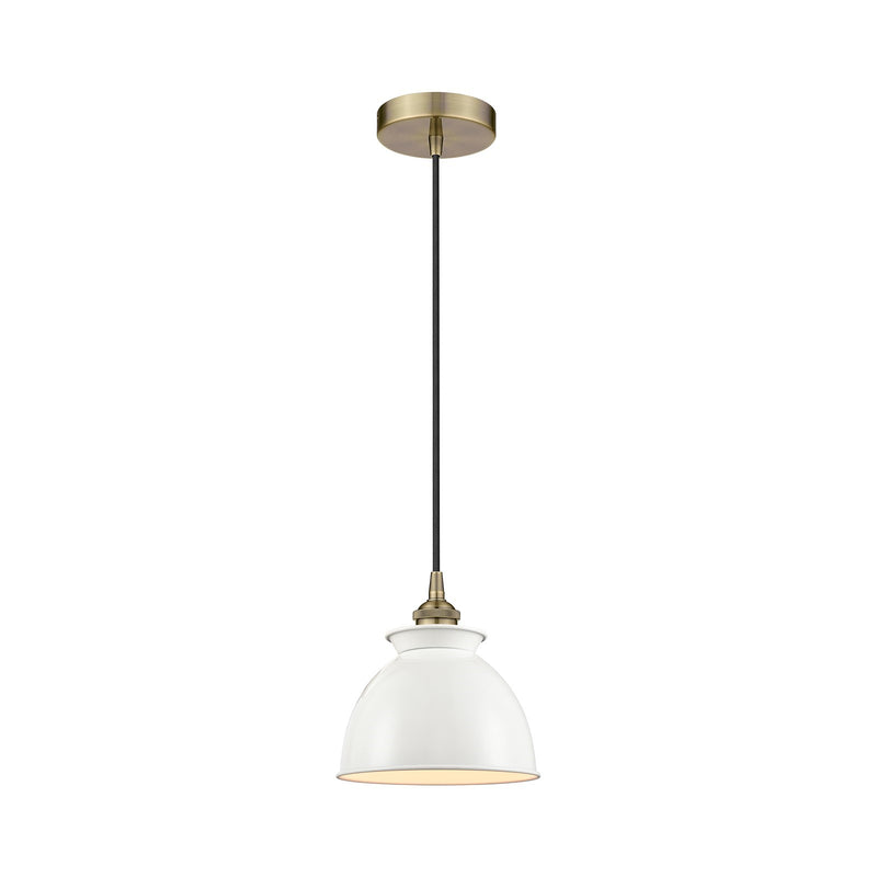 Innovations Adirondack 8.25in 1-Light Mini Pendant | Industrial Antique Brass and Glossy White Metal Shade | Kitchen Island & | Model 616-1P-AB-M14-W