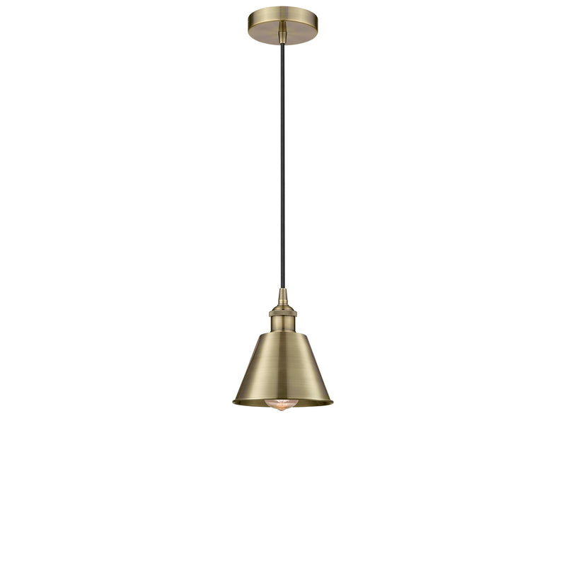 Innovations Smithfield 7in 1-Light Mini Pendant | Industrial Antique Brass Metal | Kitchen Island & Dining Room | 6.5 x 6.5 x 7.5 | Model 616-1P-AB-M8-LED