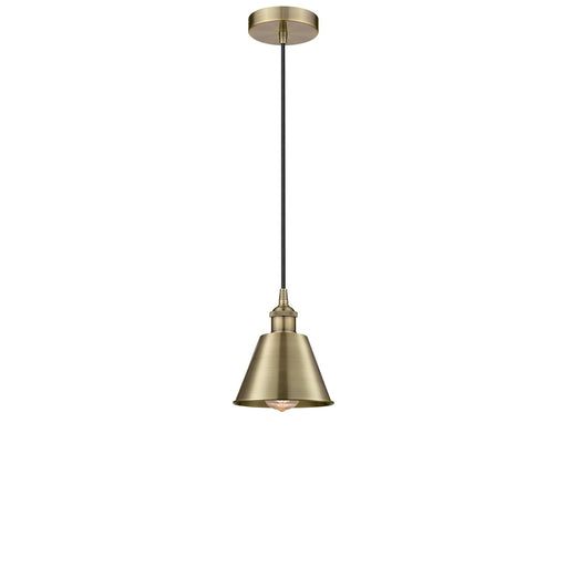 Innovations Smithfield 7in 1-Light Mini Pendant | Industrial Antique Brass Metal | Kitchen Island & Dining Room | 6.5 x 6.5 x 7.5 | Model 616-1P-AB-M8-LED