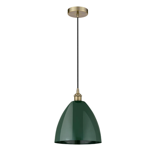 Innovations Plymouth 12in 1-Light Mini Pendant | Industrial Antique Brass and Matte Green Metal | Kitchen Island & Dining | Model 616-1P-AB-MBD-12-GR-LED