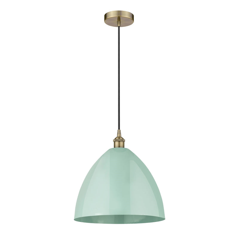 Innovations Plymouth 16in 1-Light Mini Pendant | Industrial Antique Brass Steel and Matte Seafoam Metal Shade | Kitchen | Model 616-1P-AB-MBD-16-SF-LED