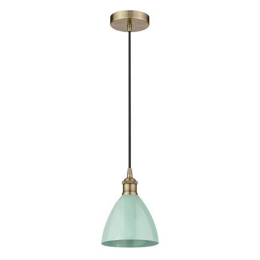 Innovations Plymouth 1-Light 7.5in Mini Pendant | Industrial Farmhouse Antique Brass and Matte Seafoam Metal Shade | Model 616-1P-AB-MBD-75-SF-LED
