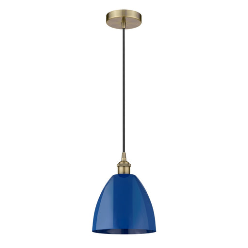 Innovations Plymouth 9in 1-Light Mini Pendant | Industrial Antique Brass and Matte Blue Metal | Kitchen Island & Dining | Model 616-1P-AB-MBD-9-BL-LED