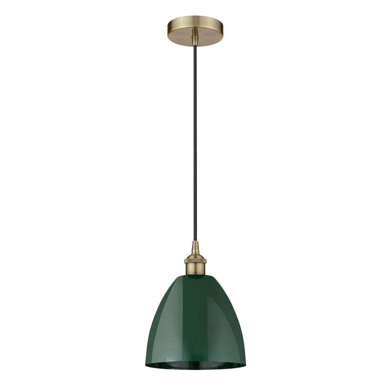 Innovations Plymouth 9in 1-Light Mini Pendant | Industrial Antique Brass Steel and Matte Green Metal | Kitchen Island & | Model 616-1P-AB-MBD-9-GR-LED