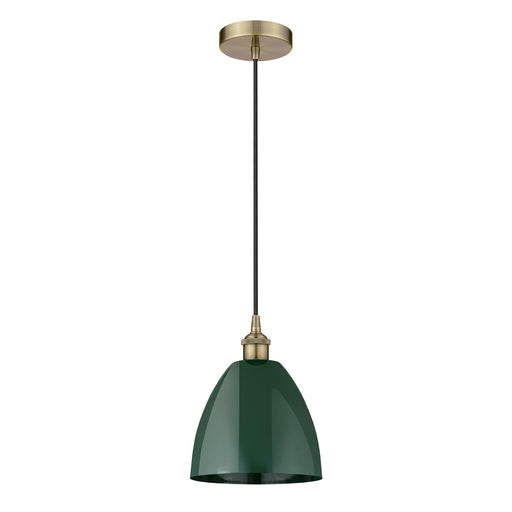 Innovations Plymouth 9in 1-Light Mini Pendant | Industrial Antique Brass Steel and Matte Green Metal | Kitchen Island & | Model 616-1P-AB-MBD-9-GR-LED