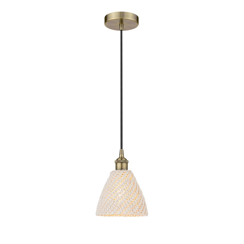 Innovations Bristol Natural 7.5in 1-Light Mini Pendant | Farmhouse Antique Brass and Natural Fiber Dome | Kitchen Island & | Model 616-1P-AB-NBD-75-NAT