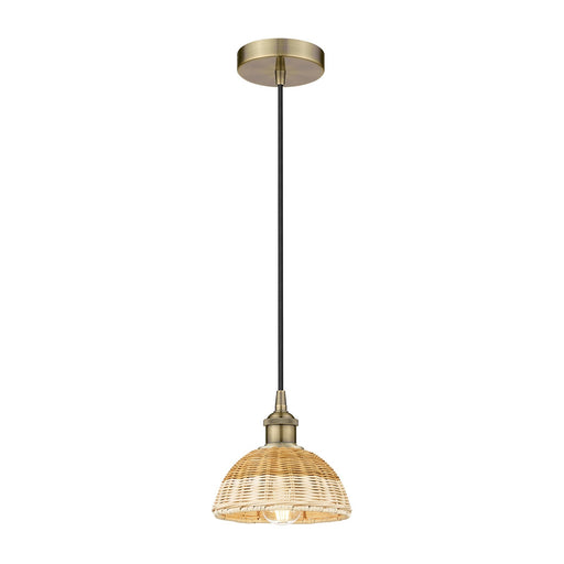 Innovations Natural Ballston Dome 7.5in 1-Light Mini Pendant | Farmhouse Antique Brass and Natural Fiber Dome Shade | Model 616-1P-AB-NBD2-75-NAT