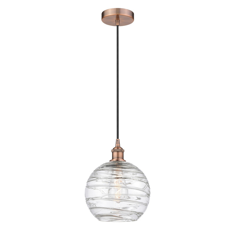 Innovations Athens Deco Swirl 10in 1-Light Mini Pendant | Industrial Antique Copper Steel and Clear Glass | Kitchen Island & | Model 616-1P-AC-G1213-10CL