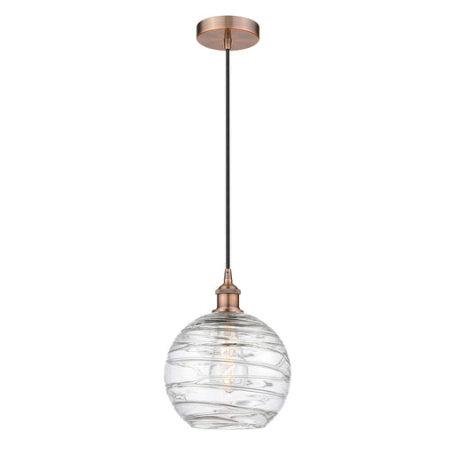 Innovations Athens Deco Swirl 10in 1-Light Mini Pendant | Industrial Antique Copper Steel and Clear Glass | Kitchen Island & | Model 616-1P-AC-G1213-10CL