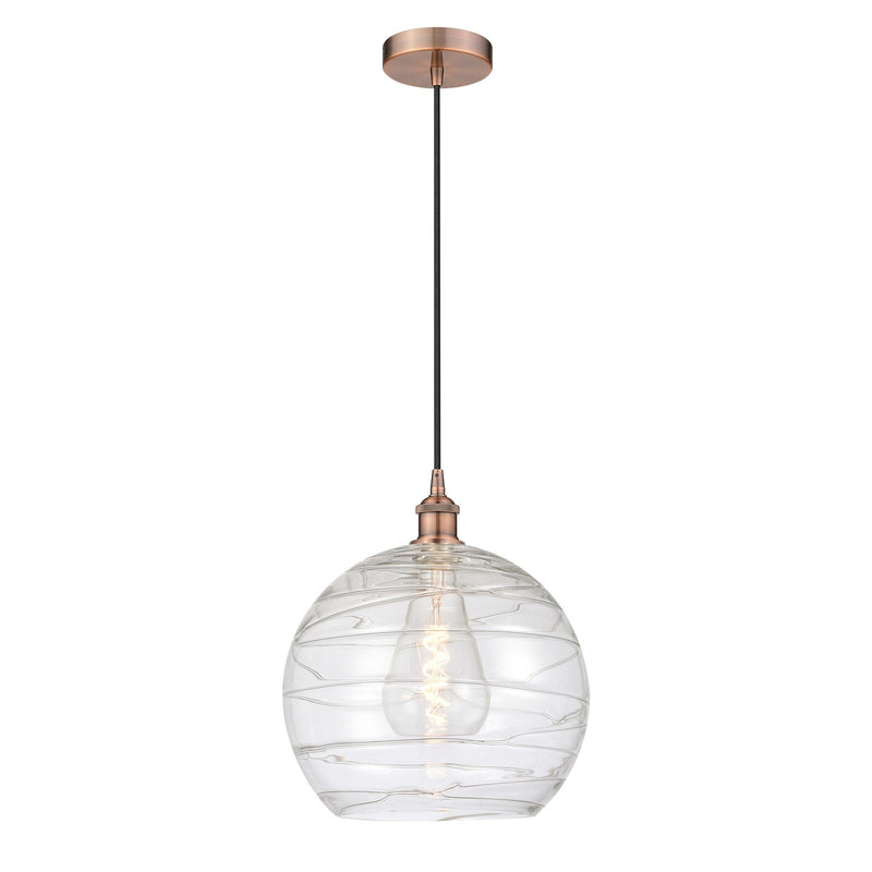 Innovations Athens Deco Swirl 14in 1-Light Mini Pendant | Industrial Antique Copper Steel and Clear Glass | Kitchen Island & | Model 616-1P-AC-G1213-14CL