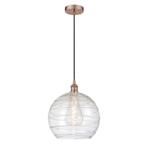 Innovations Athens Deco Swirl 14in 1-Light Mini Pendant | Industrial Antique Copper Steel and Clear Glass | Kitchen Island & | Model 616-1P-AC-G1213-14CL