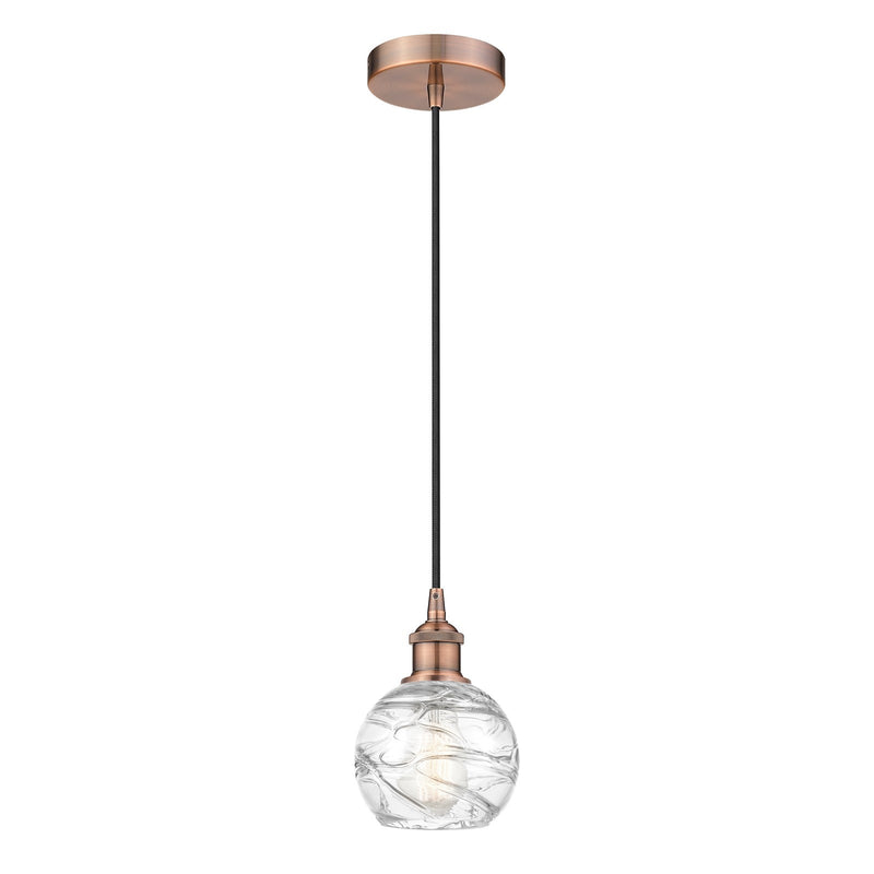 Innovations Athens Deco Swirl 6in 1-Light Mini Pendant | Industrial Antique Copper Steel and Cast Brass Clear Deco Swirl Glass | Model 616-1P-AC-G1213-6CL