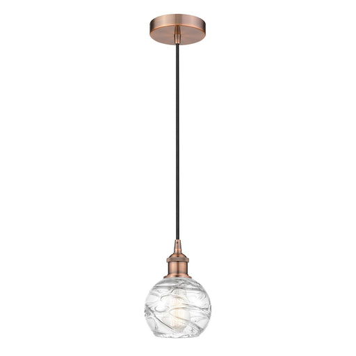 Innovations Athens Deco Swirl 6in 1-Light Mini Pendant | Industrial Antique Copper Steel and Cast Brass Clear Deco Swirl Glass | Model 616-1P-AC-G1213-6CL