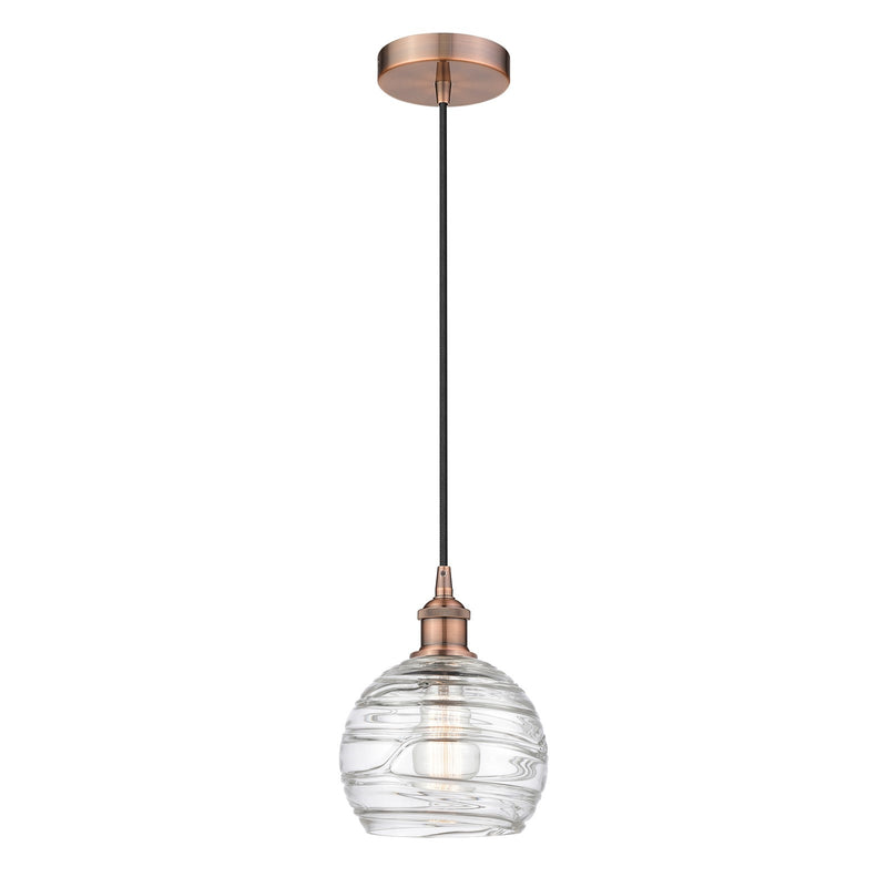 Innovations Athens Deco Swirl 8in 1-Light Mini Pendant | Industrial Antique Copper Steel and Clear Deco Swirl Glass | Kitchen | Model 616-1P-AC-G1213-8CL