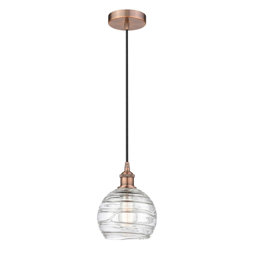 Innovations Athens Deco Swirl 8in 1-Light Mini Pendant | Industrial Antique Copper Steel and Clear Deco Swirl Glass | Kitchen | Model 616-1P-AC-G1213-8CL