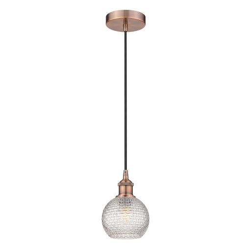 Innovations Athens 6in 1-Light Mini Pendant | Modern Farmhouse Antique Copper Steel and Clear Basket Weave Glass | Kitchen | Model 616-1P-AC-G122C-6CL