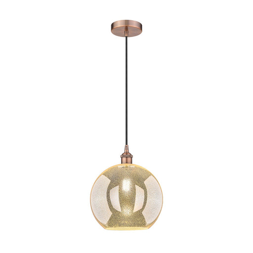 Innovations Athens 12in 1-Light Mini Pendant | Industrial Antique Copper Steel and Mercury Glass | Kitchen Island & Dining Room | Model 616-1P-AC-G128-12