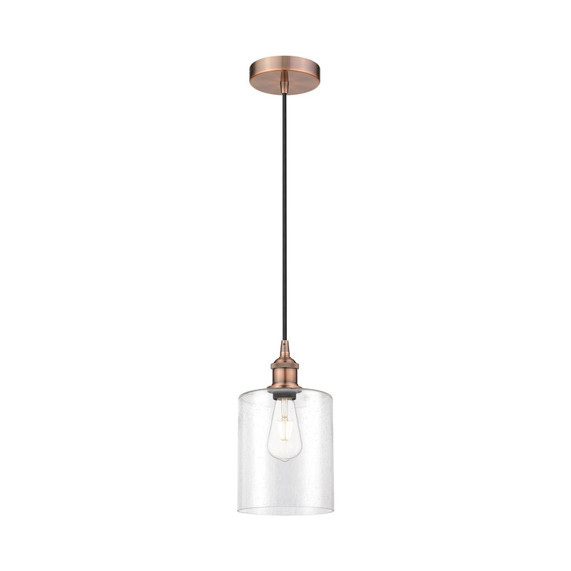 Innovations Paladin 7in 1-Light Mini Pendant | Farmhouse Antique Copper Steel and Seedy Glass Cylinder | Kitchen Island & Dining | Model 616-1P-AC-G4424-7