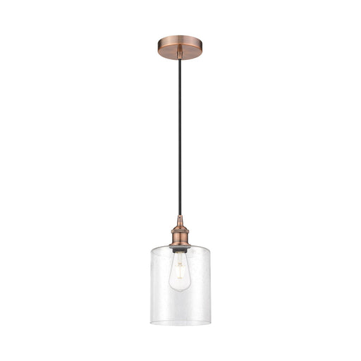 Innovations Paladin 7in 1-Light Mini Pendant | Farmhouse Antique Copper Steel and Seedy Glass Cylinder | Kitchen Island & Dining | Model 616-1P-AC-G4424-7
