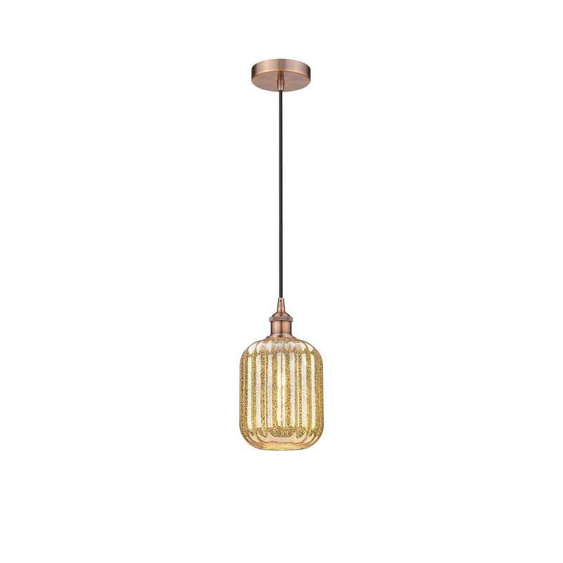 Innovations Preston Cylinder 6.75in 1-Light Mini Pendant | Industrial Antique Copper Steel and Mercury Glass | Kitchen Island & | Model 616-1P-AC-G460-7ME