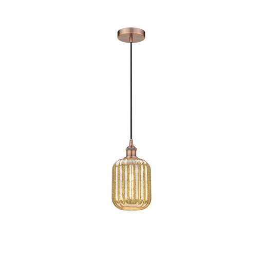 Innovations Preston Cylinder 6.75in 1-Light Mini Pendant | Industrial Antique Copper Steel and Mercury Glass | Kitchen Island & | Model 616-1P-AC-G460-7ME