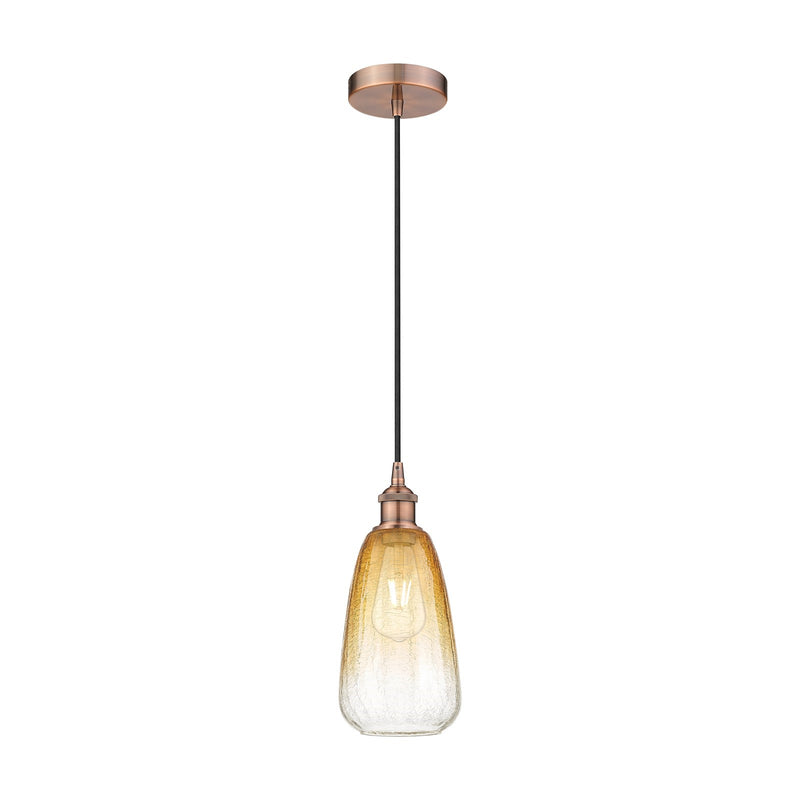 Innovations Brookhaven Almond 6in 1-Light Mini Pendant | Industrial Antique Copper Steel and Amber Glass | Kitchen Island & | Model 616-1P-AC-G480-6AM