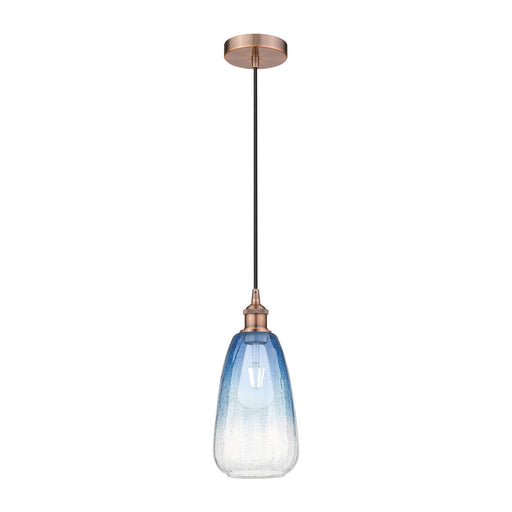 Innovations Brookhaven Almond 6in 1-Light Mini Pendant | Industrial Antique Copper Steel and Sapphire Blue Glass | Kitchen | Model 616-1P-AC-G480-6SB