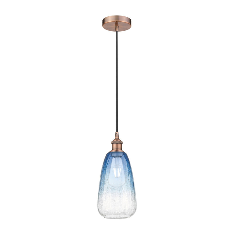 Innovations Brookhaven Almond 6in 1-Light Mini Pendant | Industrial Antique Copper Steel and Sapphire Blue Glass | Kitchen | Model 616-1P-AC-G480-6SB
