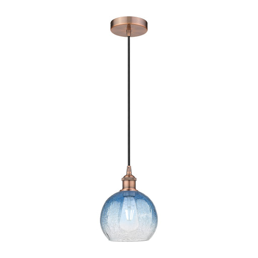 Innovations Brookhaven Globe 8in 1-Light Mini Pendant | Industrial Antique Copper and Sapphire Blue Glass | Kitchen Island & | Model 616-1P-AC-G483-8SB