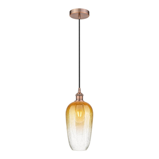 Innovations Brookhaven Flute 7in 1-Light Mini Pendant | Industrial Antique Copper Steel and Amber Glass | Kitchen Island & | Model 616-1P-AC-G484-7AM